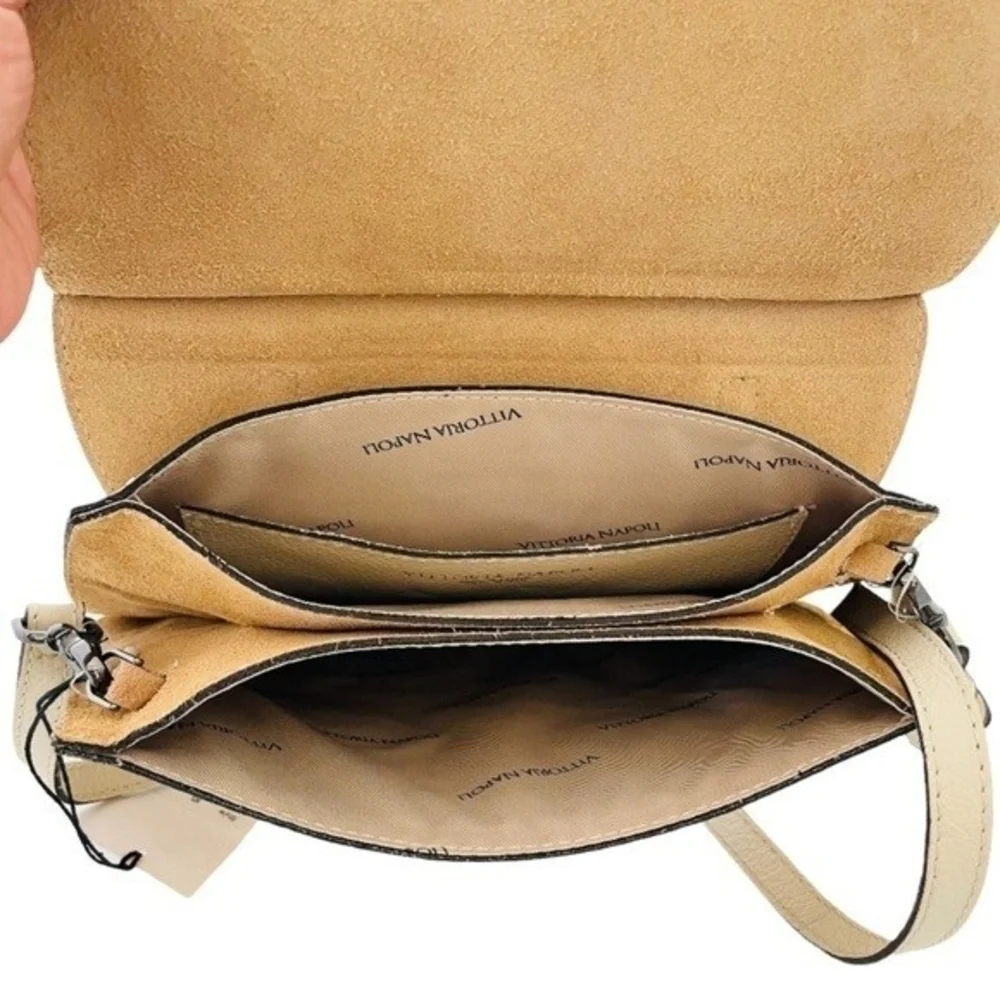 VITTORIA NAPOLI Champagne Cream Leather Handbag NWT Italian Designer Bag